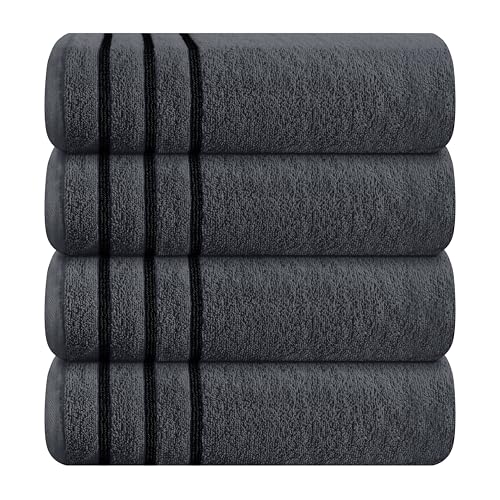 MyOwn Ultra Soft 4 Pack Oversized Bath Towel Set 27x54 inches, 100% Cotton Bath Towels, Highly Absorbant Compact Quickdry & Lightweight Towel, Ideal for Gym Travel Camp Pool - Charcoal Grey - color: Charcoal Grey, size: 4-Piece Bath Towel Set