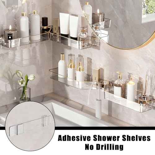 Corner Acrylic Shower Caddy, 2 Pack Shower Shelf Adhesive with 1 Pack Soap Dish, No Drilling Bathroom Organizer, Wall Shelves for Bathroom - style: Corner Acrylic Shower Caddy