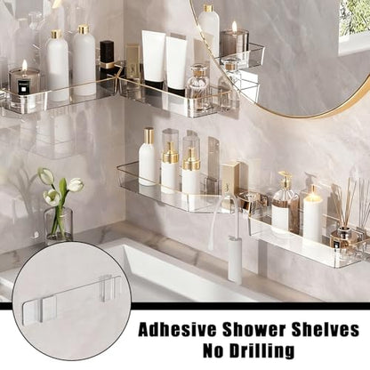 Corner Acrylic Shower Caddy, 2 Pack Shower Shelf Adhesive with 1 Pack Soap Dish, No Drilling Bathroom Organizer, Wall Shelves for Bathroom - style: Corner Acrylic Shower Caddy