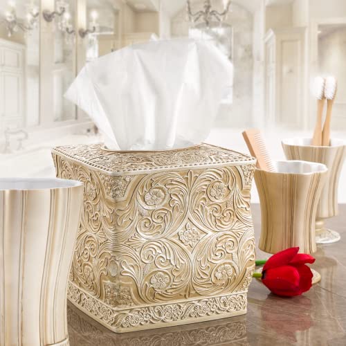 Creative Scents Victoria Beige Bathroom Trash Can Wastebasket 1.3 Gal / 5L | Decorative Round Waste Basket for Bathroom, Bedroom , Powder Room or Living Room Decor - style: Trash Can