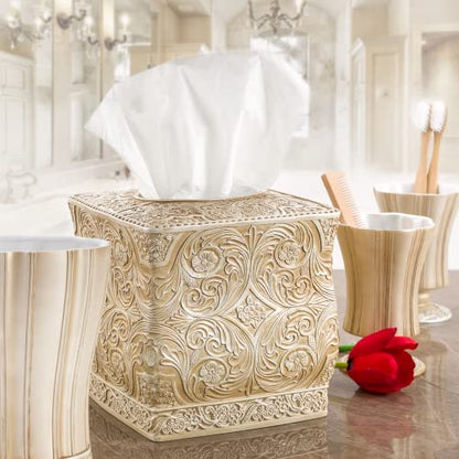 Creative Scents Victoria Beige Bathroom Trash Can Wastebasket 1.3 Gal / 5L | Decorative Round Waste Basket for Bathroom, Bedroom , Powder Room or Living Room Decor - style: Trash Can