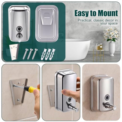 4 Pcs Commercial Soap Dispenser Wall Mount Set 17 Fl oz Stainless Steel Manual Liquid Pump Rust Proof Leak Free Liquid Sanitizer Dispenser for Bathrooms Kitchens