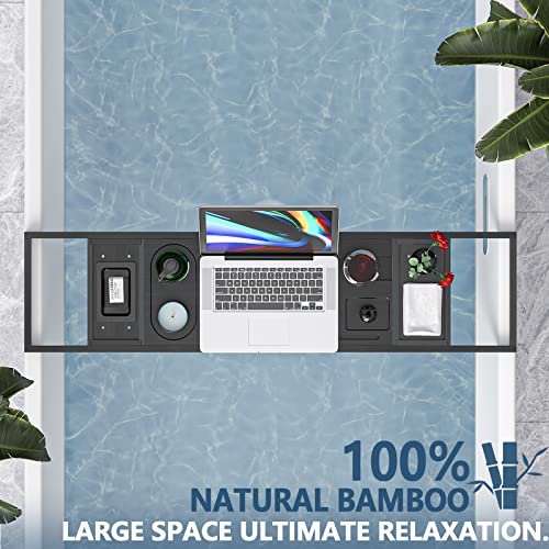 Bamboo Bathtub Tray Caddy,Premium Bathtub Tray Caddy, Expandable Bath Tray,Gifts for Women,Black - color: Black