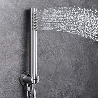 SUMERAIN Brushed Nickel Shower System with Waterfall Tub Spout | 8" Stainless Steel Rain Shower, Brass Handheld Shower, Brass Rough in Valve, Concealed Box Design - color: Brushed Nickel, size: 3 Function