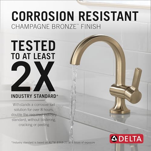 Delta Albion Brushed Gold Bathroom Faucet 1 Hole, Single Hole Bathroom Sink Faucet for Vanity, Metal Push-Pop Drain Assembly, Champagne Bronze 15855LF-CZ - color: Champagne Bronze