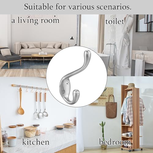 Coat Hooks 5 Pack - Heavy Duty Wall Mounted Brushed Nickel Door Hooks Double Prong Hooks for Hanging Clothes/Towels - Sturdiness Design with Better Mounting System - color: Brushed Nickel