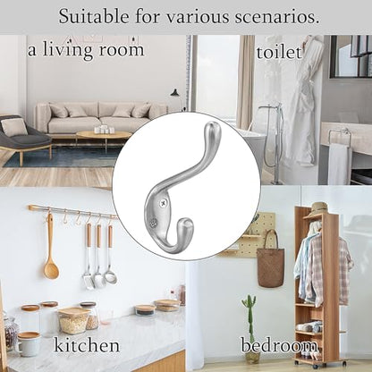 Coat Hooks 5 Pack - Heavy Duty Wall Mounted Brushed Nickel Door Hooks Double Prong Hooks for Hanging Clothes/Towels - Sturdiness Design with Better Mounting System - color: Brushed Nickel