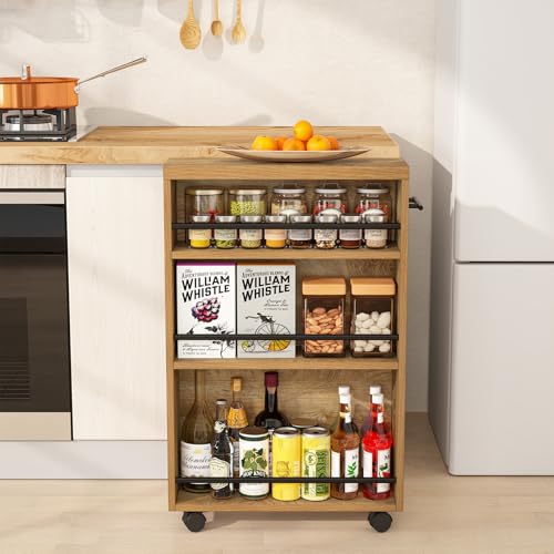 Tribesigns Slim Storage Cart, Rolling Narrow Kitchen Cart on Wheels for Small Place, 4-Tier Slide Out Slim Utility Cart Skinny Laundry Cart with Handle for Kitchen, Bathroom, Laundry - style: Farmhouse