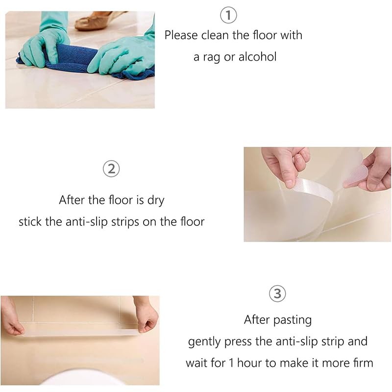 6 Pieces Anti Slip Shower Stickers, Transparent Adhesive Safety Strips with Scraper, Durable Textured Stickers for Bathtub, Floor, Stairs, 0.8"×7.8"