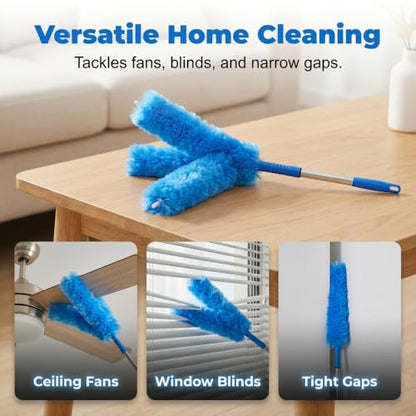 Crevice and Corner Cleaning Brush Set, Duster with Extension Pole for Ceiling Fan Cobweb Window Blind (62.2in) - size: 62.2in