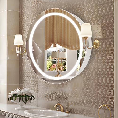 30 inch Round Medicine Cabinet with Lights,Led Medicine Cabinet with Defogger,Illuminated Mirror Cabinet for Bathroom,Dimmable,Defogger,3 Color Temperature 3000k-6500k White - color: White, size: 30inch