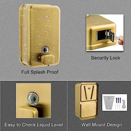 Wall Mounted Commercial Soap Dispenser Bathroom, Vertical Gold | 1200ml 40oz Stainless Steel Liquid Hand Sanitizer Dispenser - color: Vertical Gold