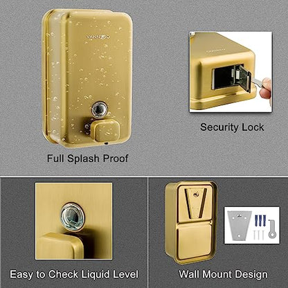 Wall Mounted Commercial Soap Dispenser Bathroom, Vertical Gold | 1200ml 40oz Stainless Steel Liquid Hand Sanitizer Dispenser - color: Vertical Gold