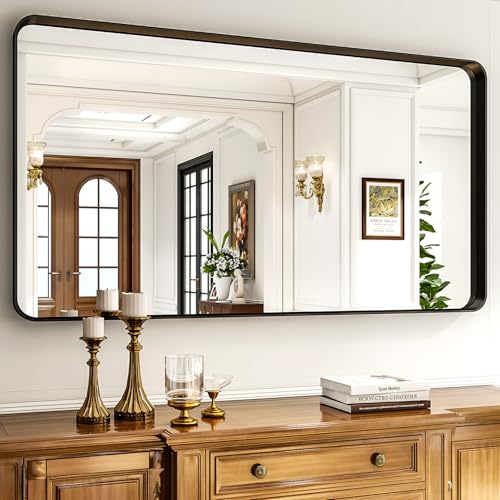 55"x 30" Black Bathroom Mirror - Aluminum Framed Wall Mirror, Bathroom Wall Mounted Vanity Mirror, Modern Bathroom Mirror, Bedroom, Living Room Wall Mirror, Hang Horizontally or Vertically - color: Black, size: 55"L x 30"W