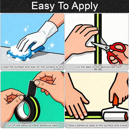 Glow in Dark Anti Slip Tape, 1" x 35FT Heavy Duty Waterproof Safety Grip Tape for Stairs, Pool, Bathroom - Black & Glow Stripe Indoor/Outdoor Multi-Purpose Traction Tape - size: 1IN x 35FT