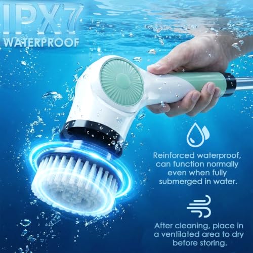 3‑Speed Electric Spin Scrubber with 10 Replaceable Heads Adjustable Handle