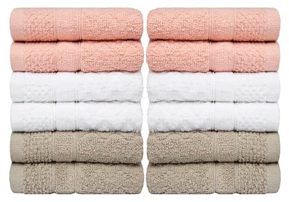Pleasant Home Chevron Wash Cloths Set - 12 Pack (12” x 12”) – 509 GSM - 100% Ring Spun Cotton Wash Cloth - Super Soft and Highly Absorbent Face Towels (Blush, White & Tan) - color: Blush, White & Tan, style: Chevron