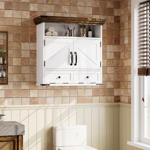 Bathroom Wall Cabinet, Farmhouse Medicine Cabinet with Door, 8.9"D x 25.6"W x 24.8"H, Wall Mounted Bathroom Cabinet with Adjustable Shelf, Wall Storage Cabinet for Laundry Room & Kitchen(White) - size: 8.9"D x 25.6"W x 24.8"H