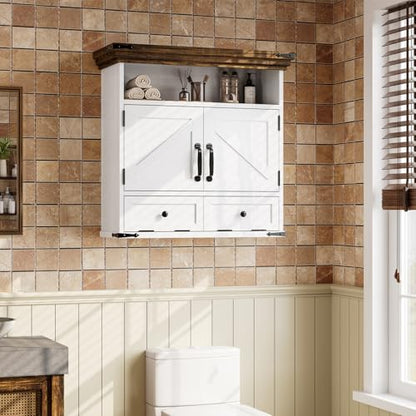 Bathroom Wall Cabinet, Farmhouse Medicine Cabinet with Door, 8.9"D x 25.6"W x 24.8"H, Wall Mounted Bathroom Cabinet with Adjustable Shelf, Wall Storage Cabinet for Laundry Room & Kitchen(White) - size: 8.9"D x 25.6"W x 24.8"H