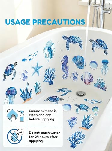 26Pcs Non Slip Bathtub Stickers, Cute Turtle Stickers with Scraper | Sea Creature Anti Slip Bath Tub Shower Decal with Adhesive Back for Bathroom, Shower Stairs - color: Turtles, size: 26Pcs