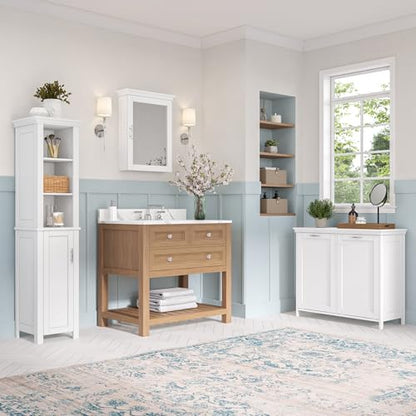 RiverRidge Somerset Bathroom Wall Mount Medicine Cabinet with Mirror, White | Bath Storage Cabinet with Adjustable Interior Shelf and Soft Close Hinges, Two-Tone Handles and Coved Top Detailing