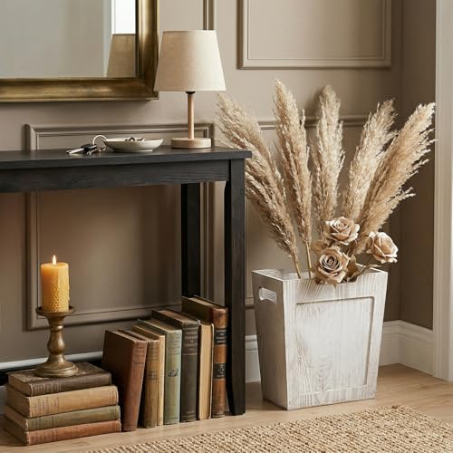 TOPZEA Wood Trash Can, Farmhouse Wastebasket with Handle Rustic Wooden Waste Basket Rectangular Small Decorative Garbage Container Trash Bin for Bathroom, Kitchen, Bedroom, Office, Living Room Decor