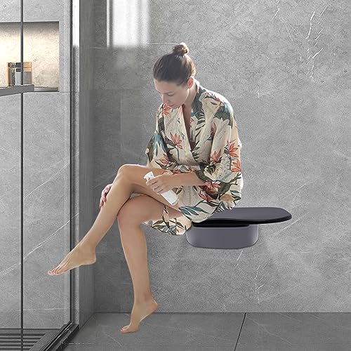 Folding Shower Seat Wall Mounted, Fold Up Shower Chair for Bathroom, Heavy Duty Shower Bench with 440 Lbs Capacity, Ergonomic Space Saving Wall Stool for Shower Room, Entryway, Hallway, Black, 13.78 x