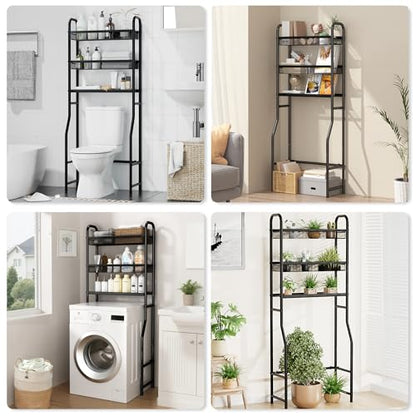 3 Tier Over The Toilet Storage Shelf, Black Bathroom Over The Toilet Storage Rack, Space Saving Above Toilet Storage Shelf with Vinyl Mesh Surface, Bathroom Toilet Shelf Rack Organizer