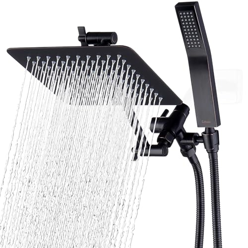 G-Promise All Metal 8" Rain Shower Head with Handheld for Bathroom Upgrade | All Metal, Built to Last, Easy Install, Adjustable Height & Angle for All Heights, Extra Long Hose, Modern Upgrade - color: Oil Rubbed Bronze, size: 8 Inches