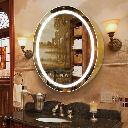Round Medicine Cabinet with Light,3 Color Temperature,Dimmer,Defogger,32inch,Gold - color: Gold, size: 32inch