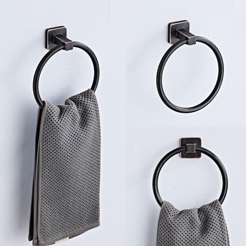 Bathroom Hardware Set 4 Pieces,Oil Rubbed Bronze Towel Bar Set Stainless Steel Wall Mounted, Includes 16In Hand Towel Bar, Towel Ring, Robe Towel Hooks,Toilet Paper Holder, Bathroom Towel Rack Set - color: Oil Rubbed Bronze, size: 16Inch