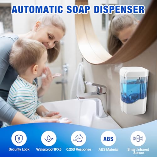 4 Pack Automatic Soap Dispenser Touchless,600 ml / 20 oz Commercial Hand Soap Dispenser,Wall Mount Hand sanitizer Dispenser for Bathroom Offices Home Kitchen Hotel,White - color: White