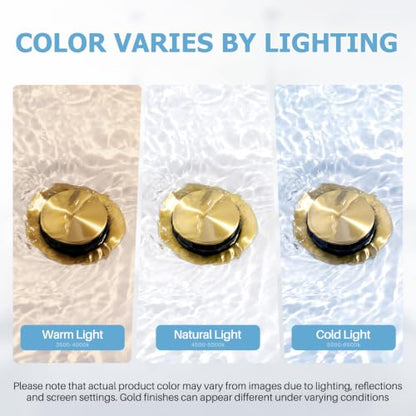 Pop Up Sink Drain Without Overflow, Bathroom Sink Drain Vessel Sink Stopper Pop Up Sink Drain Stopper, Pop Up Drain for Bathroom Sink Drain Strainer for Hair Catcher, Brushed Golden - color: Brushed Golden, style: Without Overflow
