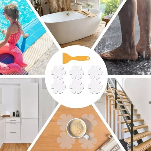 24 Pcs Transparent Anti Slip Bathtub Stickers, Safety Shower Stickers for Bathroom Tub & Floor, Non Slip Bath Decals with Scraper Tool for Pool, Stairs, Kitchen