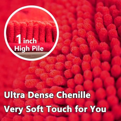 Bathroom Rugs Chenille, Extra Thick and Absorbent, Non-Slip, Machine Washable, Dry Quckily, Soft Cozy Plush, Used Under Shower Bathtub and Sink, Bath mat Sets Red - color: Red, size: 20 x 32 inch + 20 x 20 inch (U-Shape)
