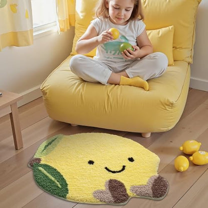 LUMI Cute Bathroom Rug, Absorbent Non Slip Bath Mat, 24"x34.5", Lemmy | Soft Plush Microfiber Yellow Rug, Quick Dry, Washable Fruit Bathmats for Shower Floor, Sink Bathtub, Bedroom, Kids Room - color: Fruit-lemmy-large