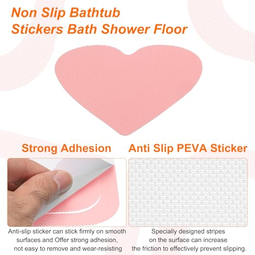 HARFINGTON 24pcs Non Slip Bathtub Stickers Bath Shower Floor 4" Anti-Slip Adhesive Sticker Tape Heart Style Decals with Scraper for Bathroom Kitchen Bathtub Treads Stairs, Pink - color: Pink