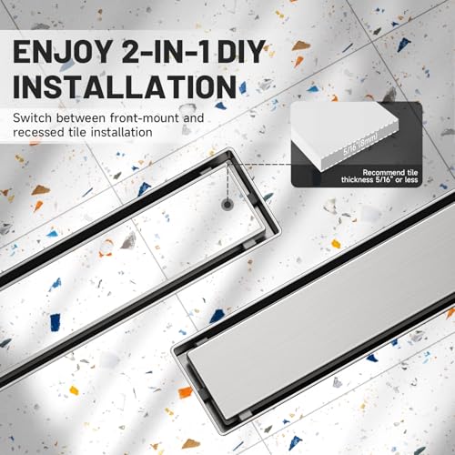Brushed Nickel Linear Shower Drain,12 inch with Insert Grate | Stainless Steel,Rust and corrosion resistant,Fast drainage,Reduce standing shower water,Blocks odors insects,Prevent clogs - size: 12 Inch