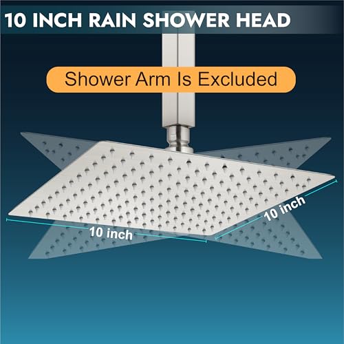 Midanya Square Rain Shower Head,High Pressure,Brushed Nickel 10 Inch | 360°Swivel,Ceiling or Wall Mount,Waterfall Full Body Coverage,Bathroom Remodel,Stainless Steel Large Rainfall Shower Head - color: Nickel, size: 10 Inch