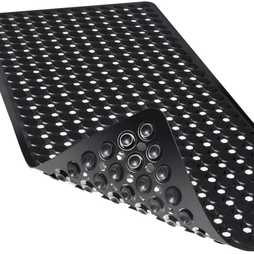 Non-Slip Bathtub and Shower Mats, Power Grip Bath Mat 35 x 16.3 Inch with Suction Cups and Drain Holes for Tub Bathroom Floor Safety, Machine Washable Soft Bathmat, Black - color: Black