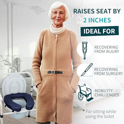 Raised Toilet Seat Cushion – High-Density Foam Booster Pad for Elderly, Seniors, Disabled – Toilet Riser for Standard & Elongated Toilets – Commode Seat Cushion Non-Slip & Easy to Clean (2 inches) - size: 2 inches