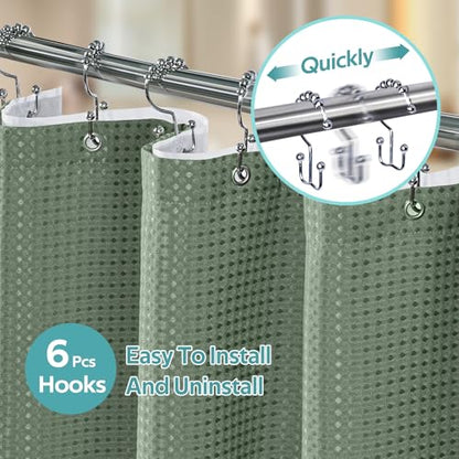 3 in 1 Shower Curtain Set, Waffle Shower Curtain and Liner Set with 6 Double Sided Shower Curtain Hooks, 258GSM Luxury Weighted Cloth Shower Curtain for Shower Stall, 36 W x 72 H, Sage Green - color: Sage Green, size: 36"W x 72"L (Pack of 1)