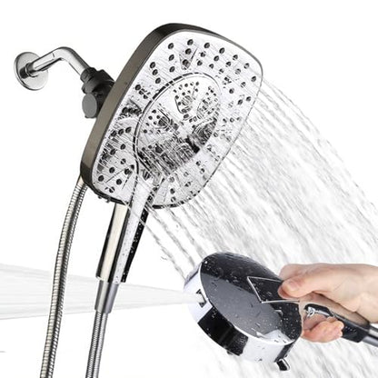 Shower Head with Handheld Spray Combo 2 in 1 Rainfall High Pressure with 59" Rotatable Stainless Steel Hose 9 Spray Modes Detachable Silver - color: Silver