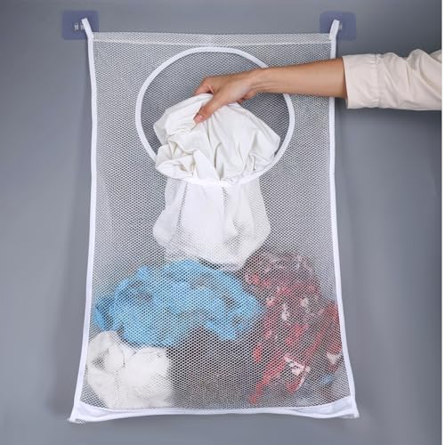 Portable Hanging Laundry Hamper, 28.74 X 18.89 Inches, Over the Door Laundry Basket, Wall Mounted Mesh Laundry Hamper, Large Foldable Laundry Bag for Dirty Clothes Storage, Door, Caravan, Bathroom