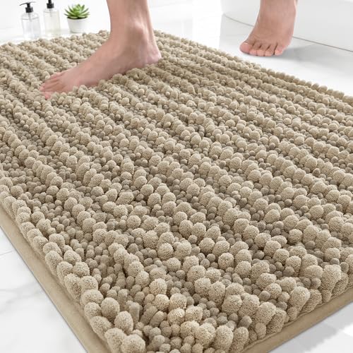 Yimobra Bathroom Rugs Non Slip Washable 24x17 Inch - Ultra Soft Absorbent Chenille Bath Mat, Quick Dry Shaggy Floor Carpet for Tub Shower, Camel Home Decor Accessories - color: Camel, size: 24" X 17"