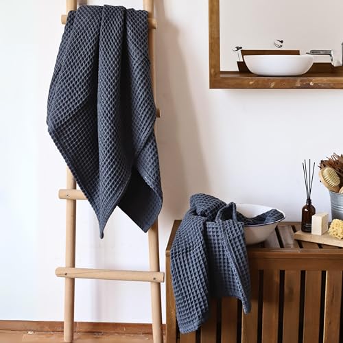 Premium Oversized Waffle Bath Towel Pack of 2 Extra Large 35x71 inch - 100% Turkish Cotton Waffle Weave Quick Dry Absorbent Lint Free Bath Sheet Towels (Anthracite, Set of 2 Bath Towels) - color: Anthracite, size: Set of 2 Bath Towels
