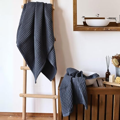 Premium Oversized Waffle Bath Towel Pack of 2 Extra Large 35x71 inch - 100% Turkish Cotton Waffle Weave Quick Dry Absorbent Lint Free Bath Sheet Towels (Anthracite, Set of 2 Bath Towels) - color: Anthracite, size: Set of 2 Bath Towels