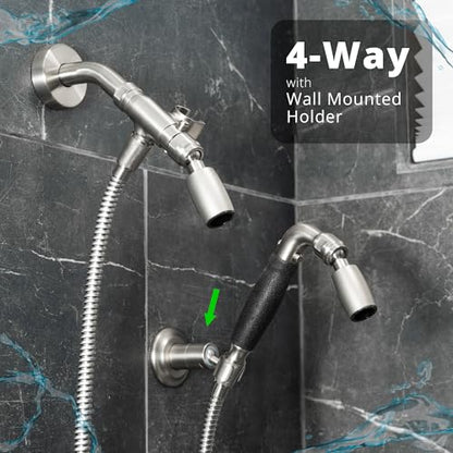 High Sierra® - Solid Lead-Free Metal 4-Way Combo CLASSIC™ Fixed and Handheld Shower Head with Hose. Run Separately or Both at Full Flow - 1.25 GPM per Shower Head - Chrome Finish - color: Chrome, size: 1.25 GPM