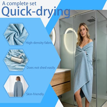 Extra Large Microfiber Bath Towels Set of 6 for Adults, 35″ x 70″, Soft and Super Absorbent, Quick Dry, No Fading and No Lint, Luxury Towel Set for Bathroom, Spa, Gym, Travel - Blue - color: Blue 6-pack