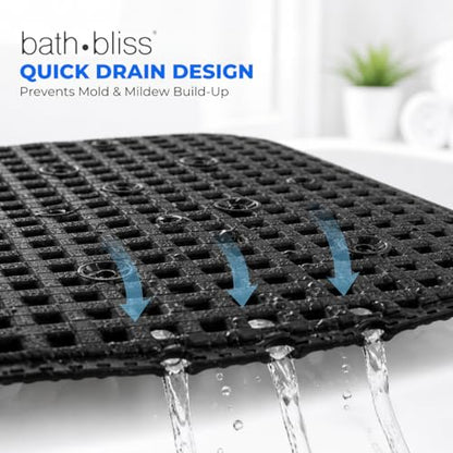 Bath Bliss Cushioned Foam Bath Mat Non Slip Bathtub Mat with 58 Suction Cups Black Color 17x36 | Machine Washable | Quick Drain Safety - color: Black